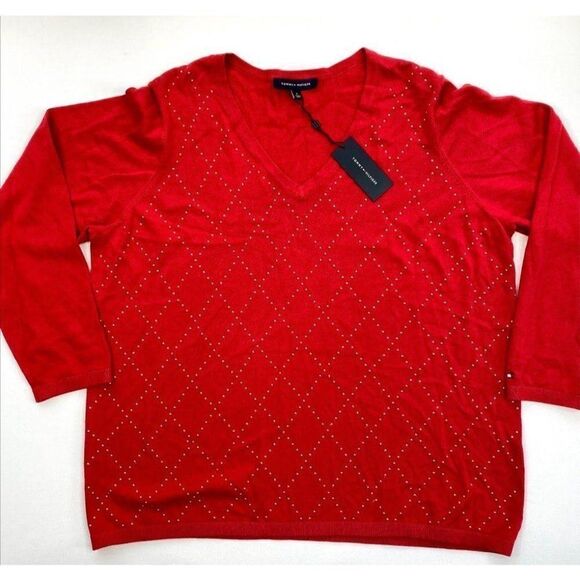 Tommy Hilfiger Cotton Sweater Top 1X‎ Plus Size Red - Picture 1 of 10